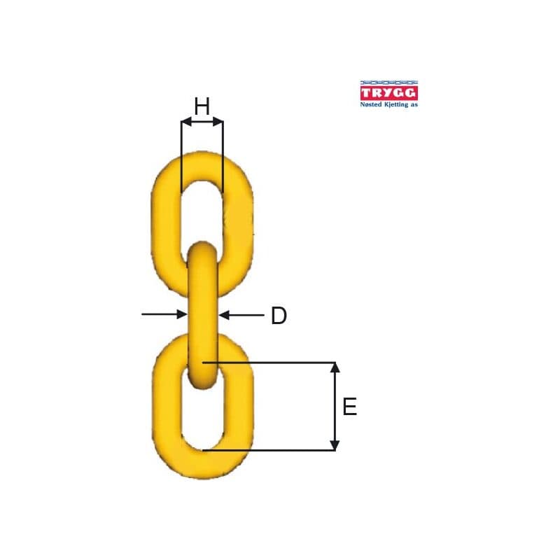 Alloy steel chains — Grade 8, Short link (KLL-10-8–KLL-22-8) — manufacturer dimension drawing