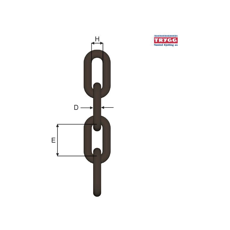 Alloy steel chains — Grade 95, Long link, Selfcolored (LLS-13-95–LLS-32-95) — manufacturer dimension drawing