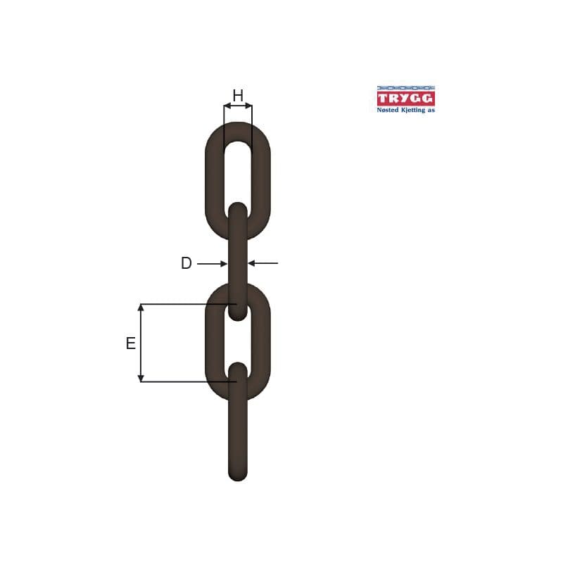 Alloy steel chains — Grade 95, Long link, Selfcolored (LLSC-13-95–LLSC-32-95) — manufacturer dimension drawing