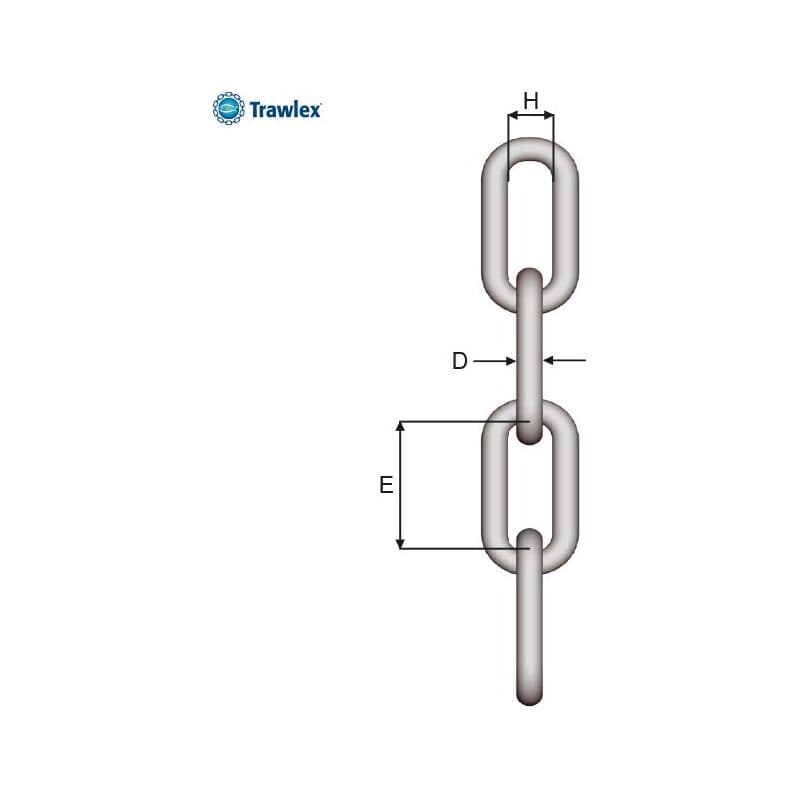 Alloy steel chains — Grade 95, Long link — manufacturer dimension drawing