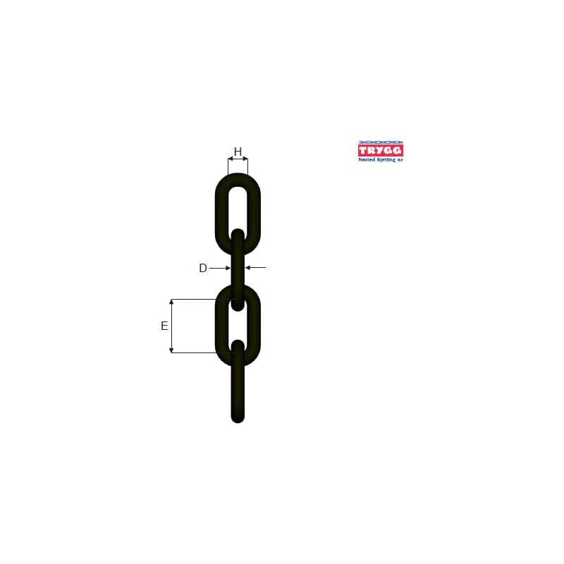 Alloy steel chains — Grade 95, Mid link, Black painted — manufacturer dimension drawing