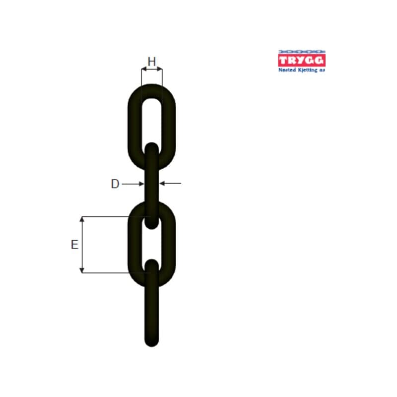 Alloy steel chains — Grade 95, Mid link, Selfcolored (MLLSC-13-95–MLLSC-22-95) — manufacturer dimension drawing