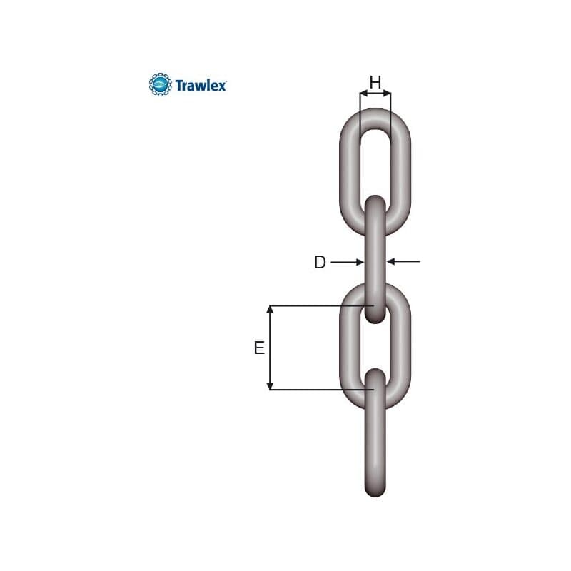 Alloy steel chains — Grade 95, Mid link — manufacturer dimension drawing