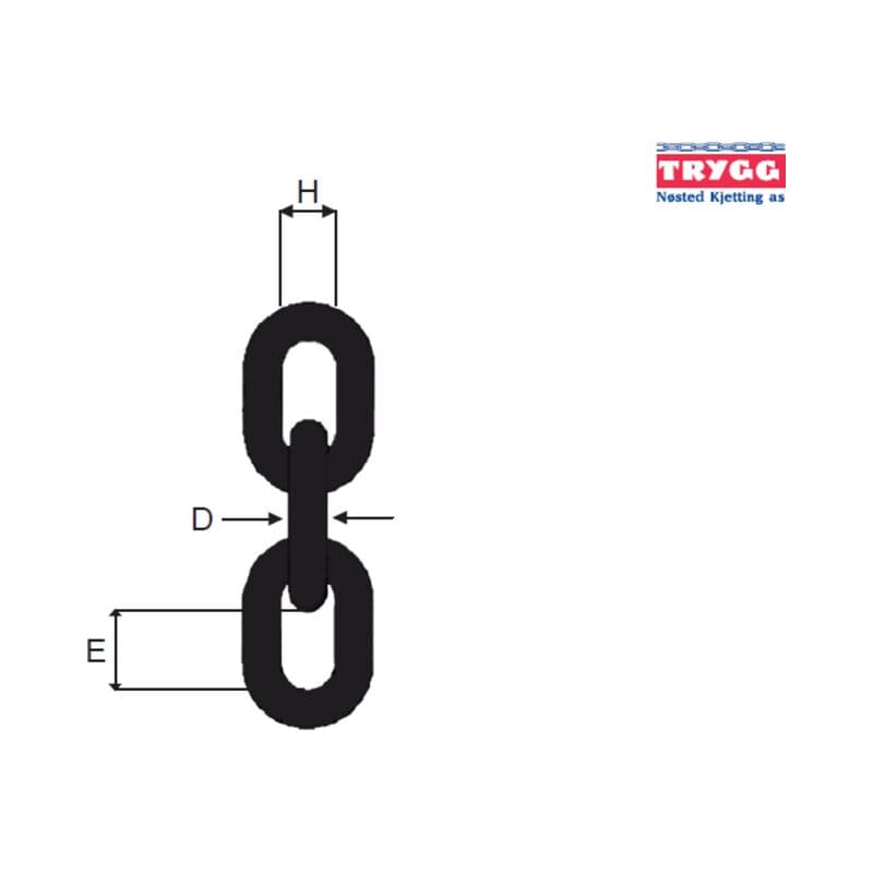 Alloy steel chains — Grade 95, Short link, Selfcolored — manufacturer dimension drawing