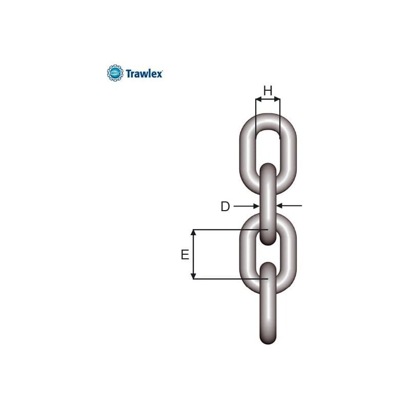 Alloy steel chains — Grade 95, Short link — manufacturer dimension drawing