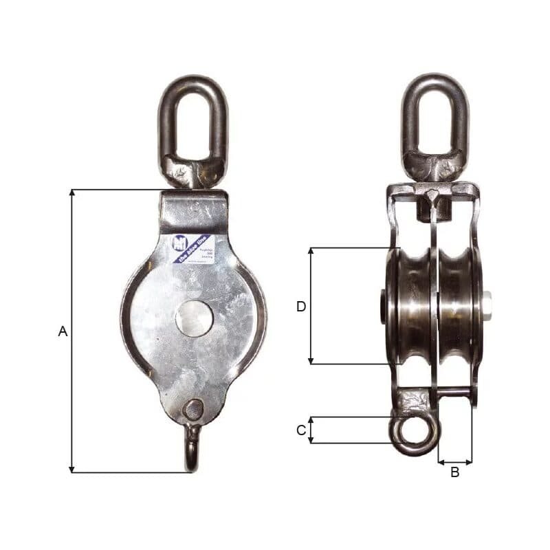 Blocks — Double, Ball bearing, Stainless steel — manufacturer dimension drawing