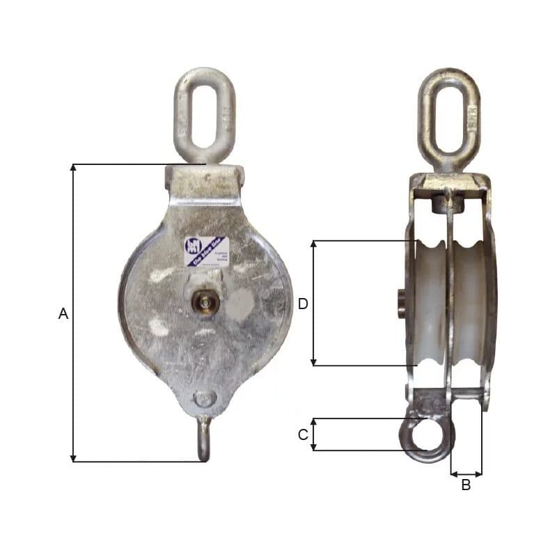 Blocks — Double, Nylon sheave, Galvanized — manufacturer dimension drawing