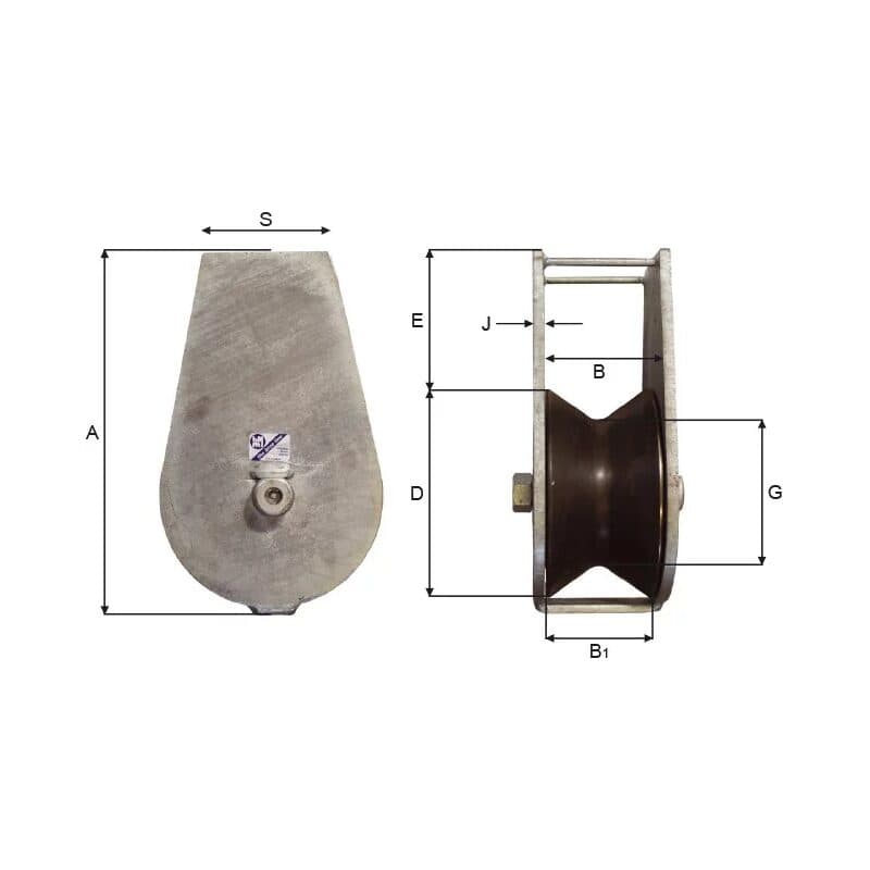 Fairlead blocks — Galvanized — manufacturer dimension drawing