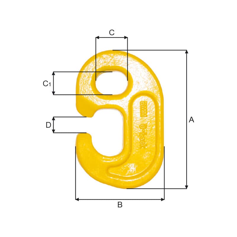 G-hooks — High tensile steel (EVG03–EVG25) — manufacturer dimension drawing