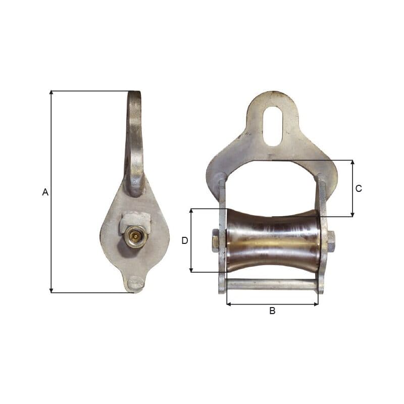 Lazy line blocks — Galvanized, Bronze bushing, Greaseable (KA100-ORG–KA150-ORG) — manufacturer dimension drawing