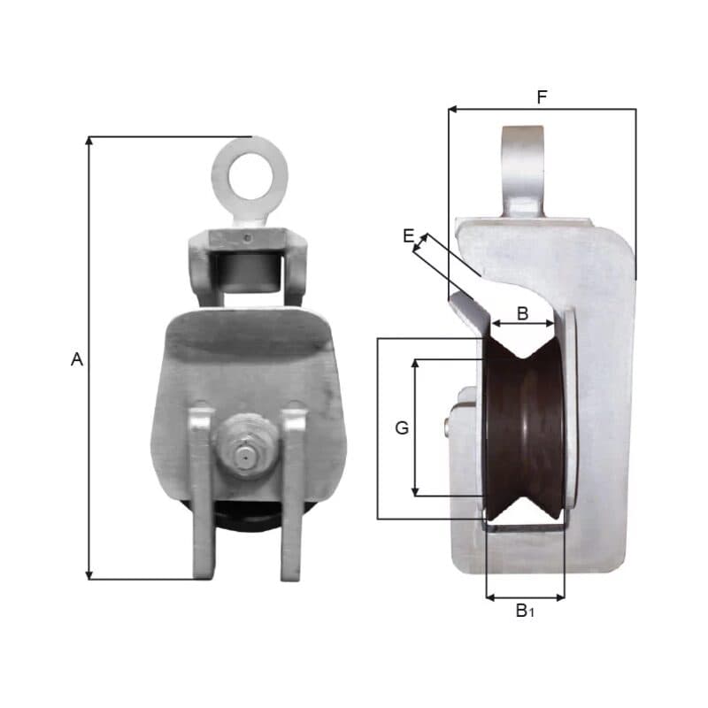 Purse blocks — Galvanized (KP300–KP600) — manufacturer dimension drawing