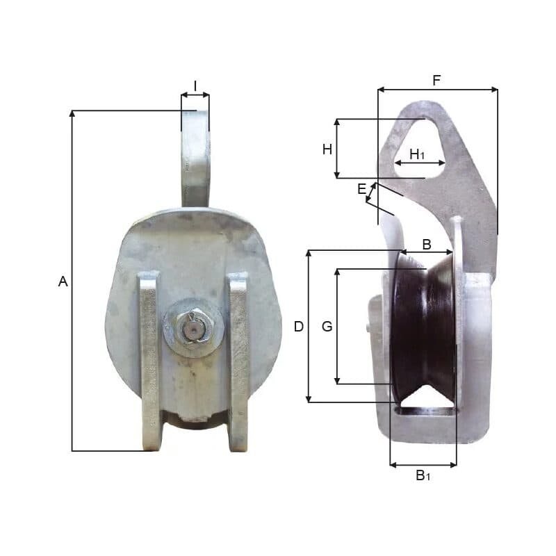 Purse blocks — Galvanized (KP300/120-2RCGH–KP370/120-2RCGH) — manufacturer dimension drawing