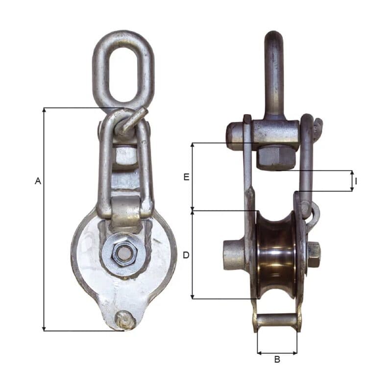 Snatch blocks — Galvanized, Bronze bushing (KS40–KS60) — manufacturer dimension drawing