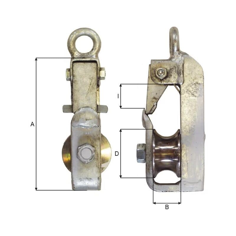 Snatch blocks — Galvanized, Bronze bushing (KS10–KS30) — manufacturer dimension drawing