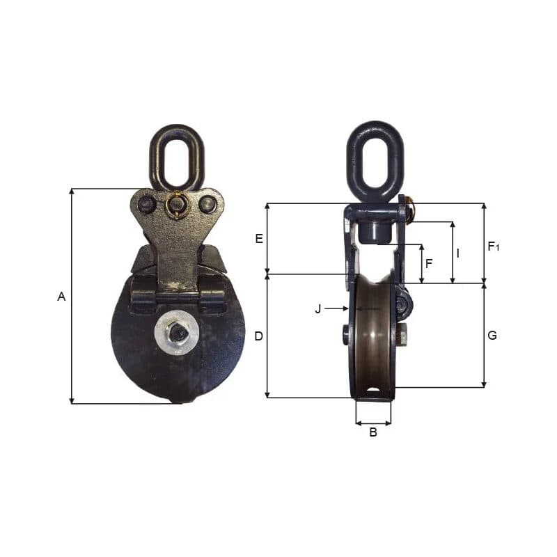 Snatch blocks — Roller bearing, Blue painted — manufacturer dimension drawing