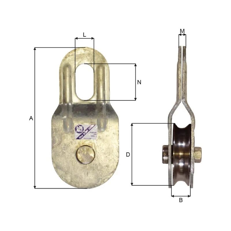 Snatch blocks — Stainless steel — manufacturer dimension drawing