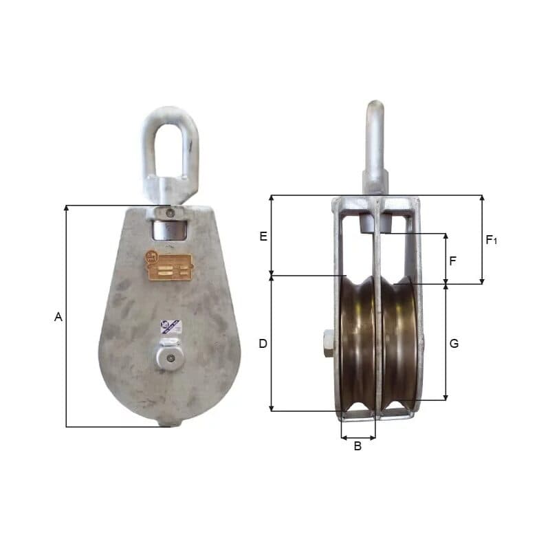 Tackle blocks — Double, Galvanized — manufacturer dimension drawing
