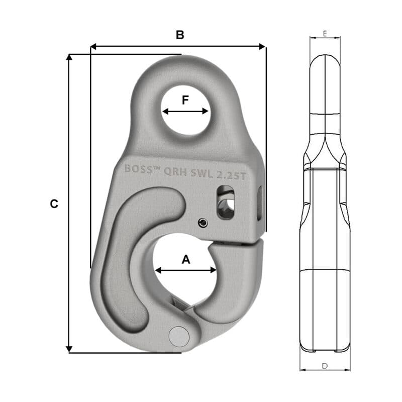 Quick release hook — manufacturer dimension drawing