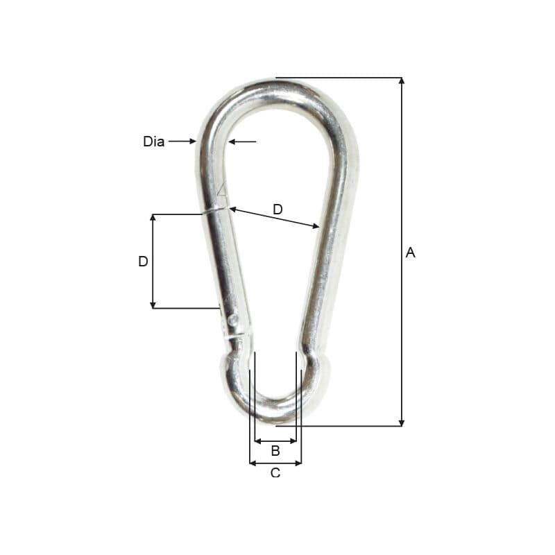 Carabine hooks — Galvanized — manufacturer dimension drawing