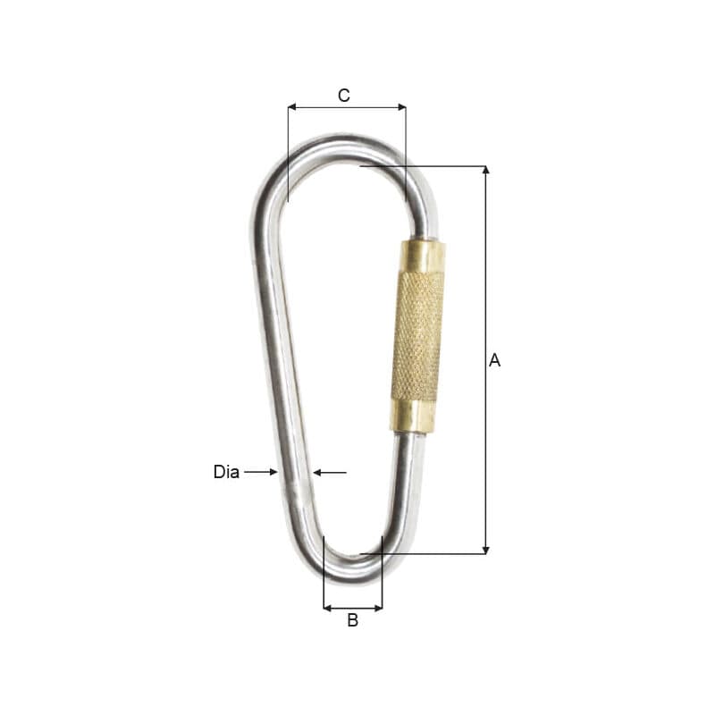 Carabine hooks — Stainless steel, Brass sleeve - Bow — manufacturer dimension drawing