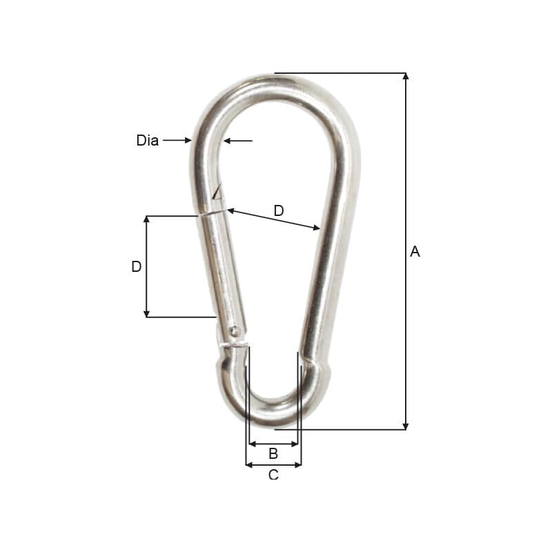 Carabine hooks — Stainless steel — manufacturer dimension drawing