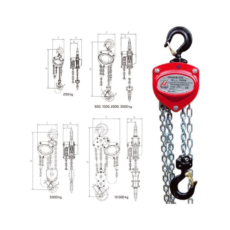 Chain blocks — manufacturer dimension drawing