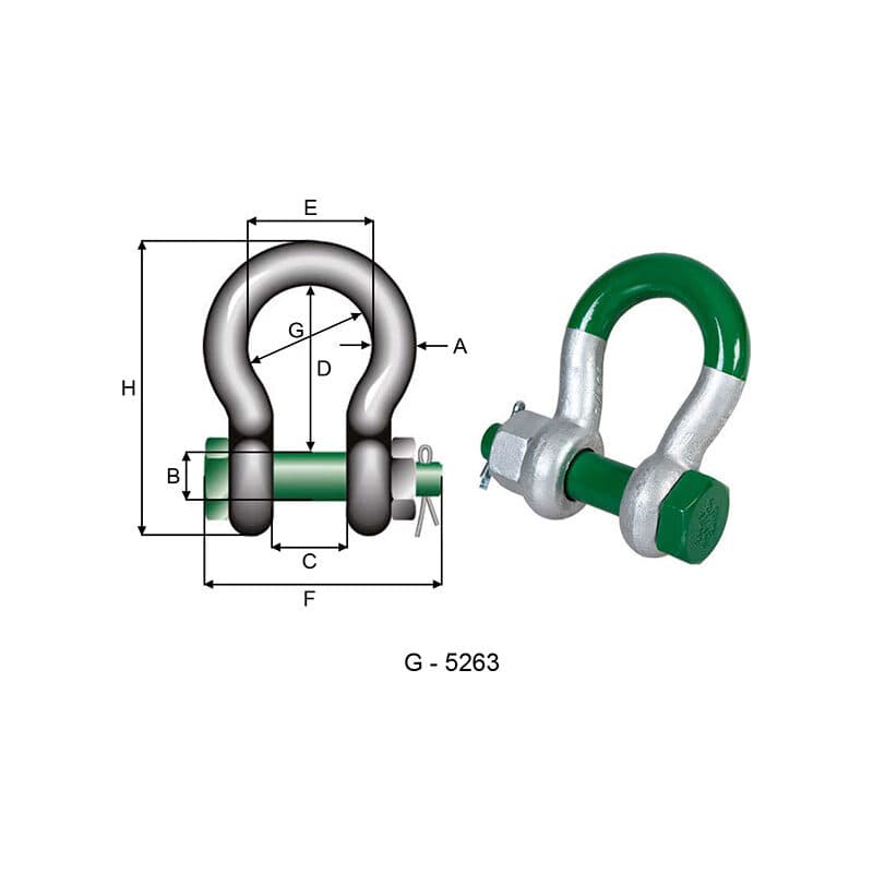 Shackles — “Super”, Safety type — manufacturer dimension drawing