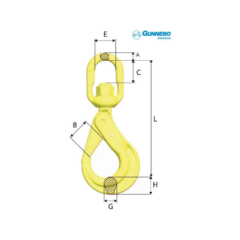 Safety hooks BKL — With swivel eye, Ball bearing — manufacturer dimension drawing