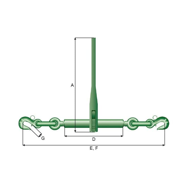 Ratchet type loadbinders — with hooks — manufacturer dimension drawing