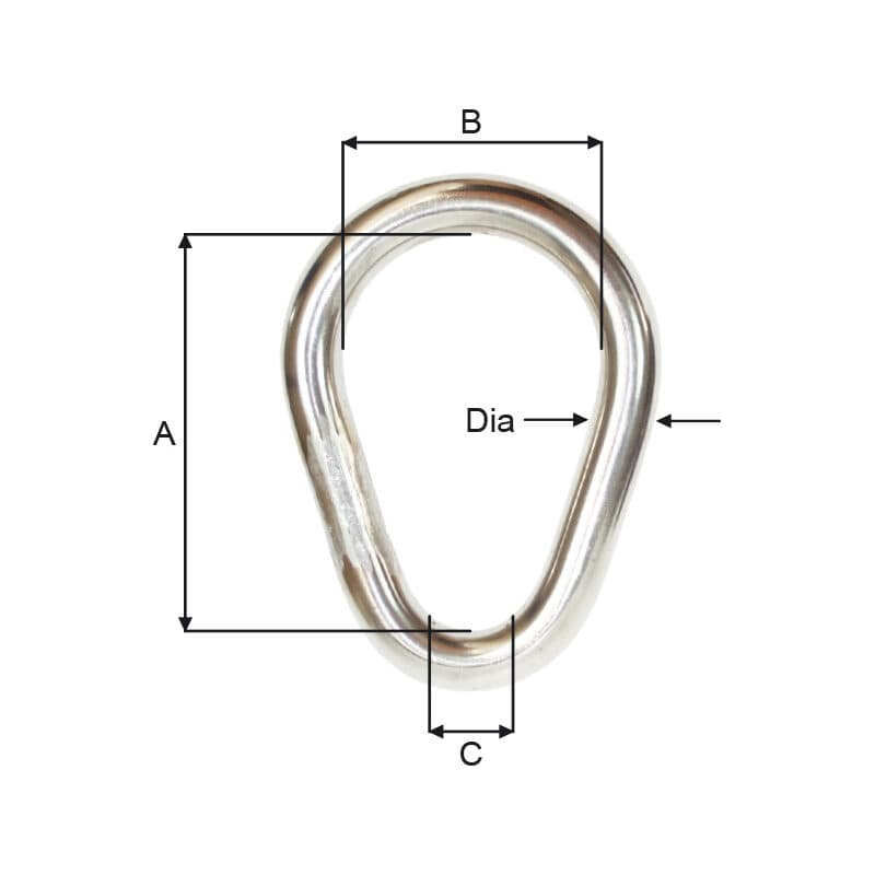 Rings — Pear, Stainless steel — manufacturer dimension drawing