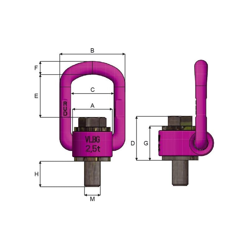 Rotating Lifting Points (LBG-M08–LBG-M48) — manufacturer dimension drawing