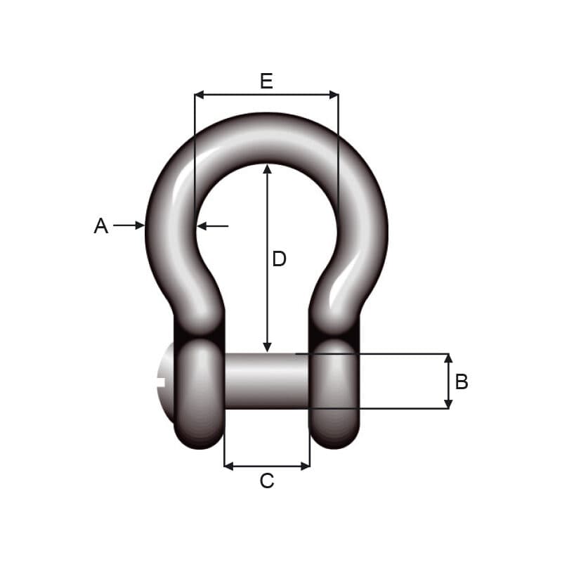 Shackles — Countersunk pin, Bow type, Galvanized — manufacturer dimension drawing