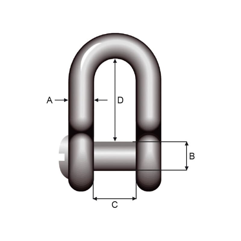 Shackles — Countersunk pin, Dee type, Galvanized — manufacturer dimension drawing