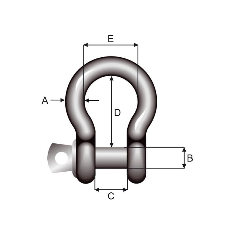 Shackles — Galvanized, Screw collar pin, Bow type — manufacturer dimension drawing