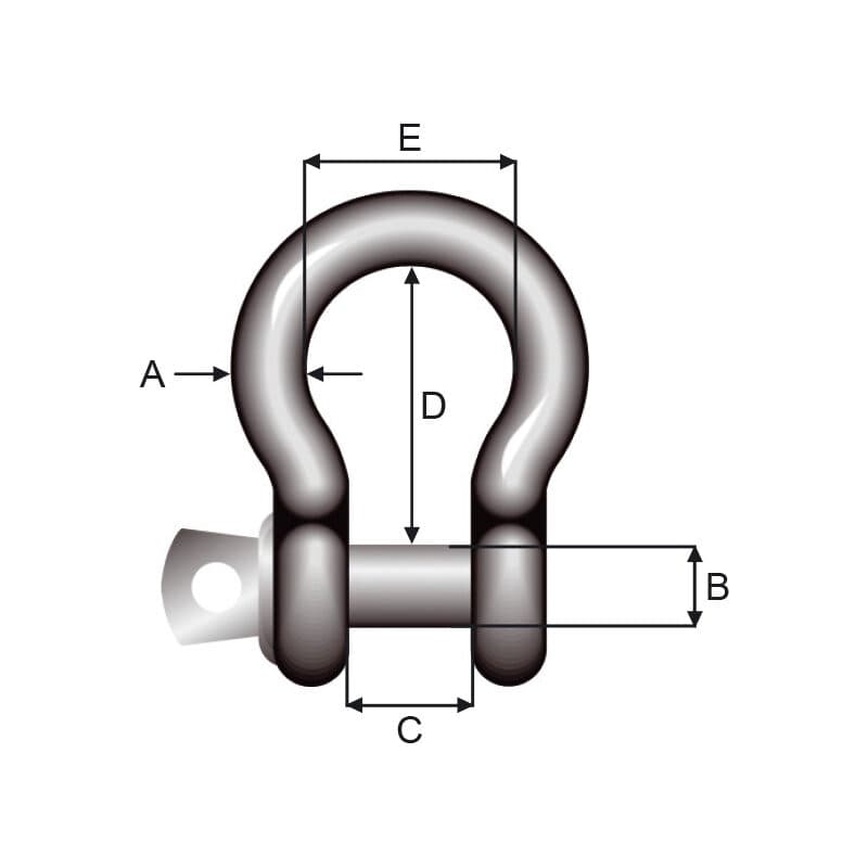 Shackles — Stainless steel, Bow type — manufacturer dimension drawing