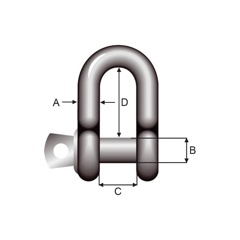 Shackles — Stainless steel, Dee type — manufacturer dimension drawing