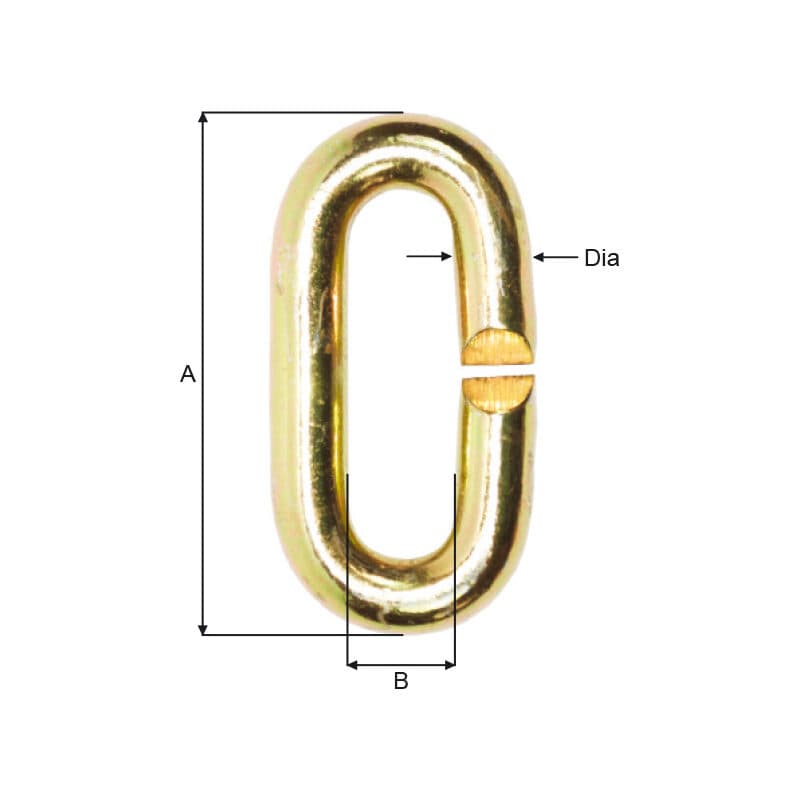 Split links — Chrome steel — manufacturer dimension drawing