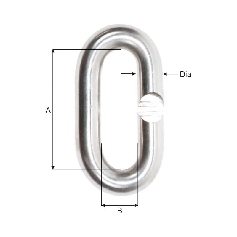 Split links — Stainless steel (DS08SS-CAST–DS19SS) — manufacturer dimension drawing