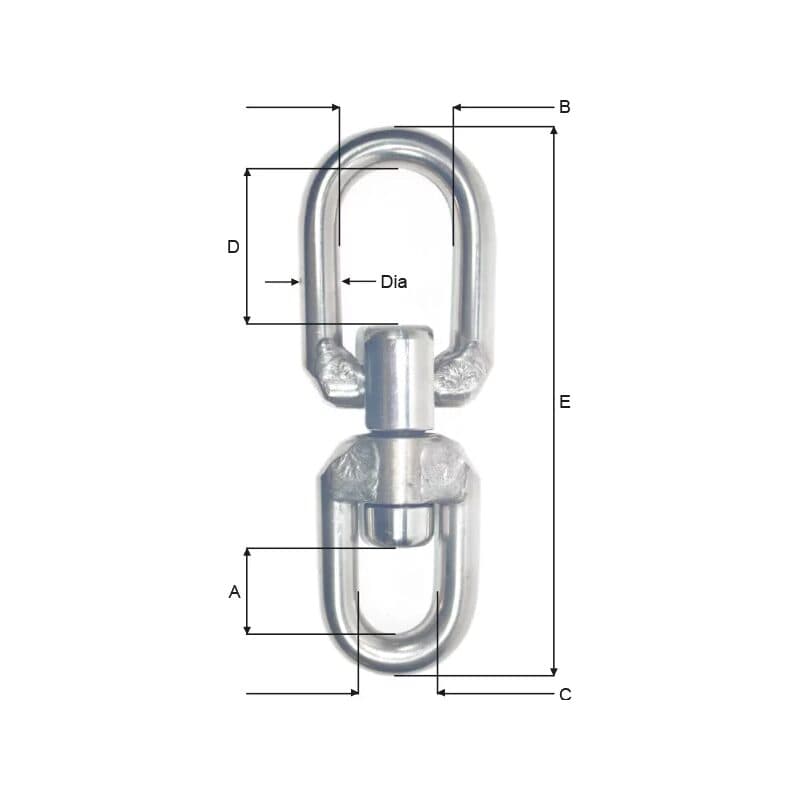Swivels — Stainless steel (A16SSFL–A38SSFL) — manufacturer dimension drawing