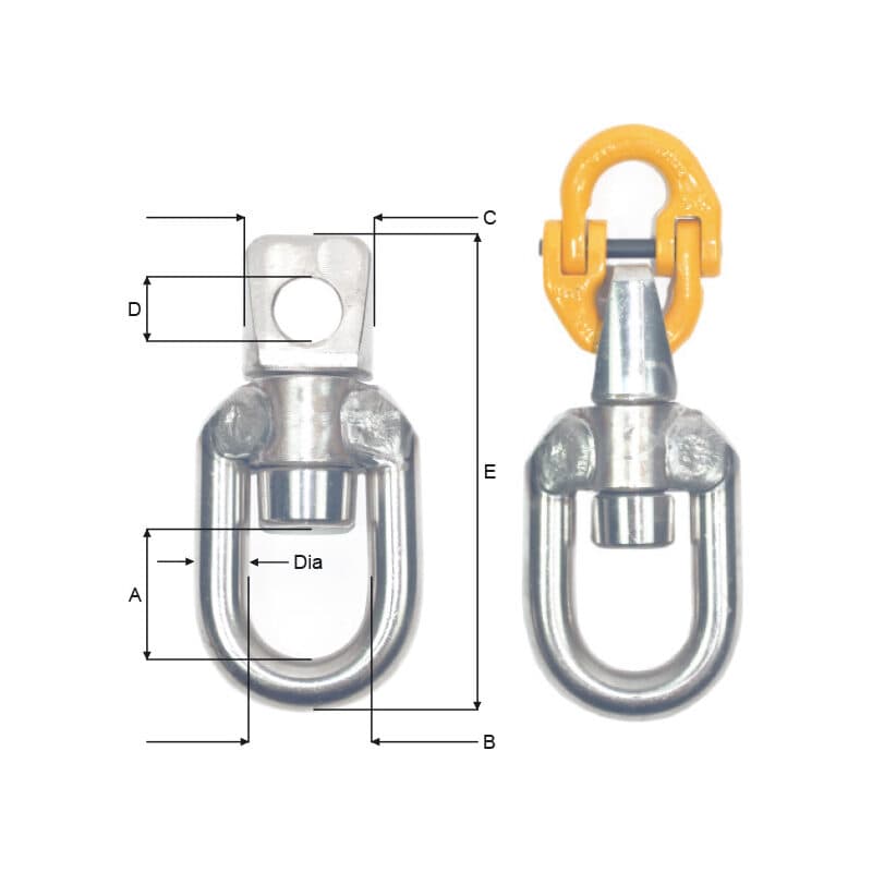 Swivels — Stainless steel, For connector (A12SSO–A38SSO) — manufacturer dimension drawing