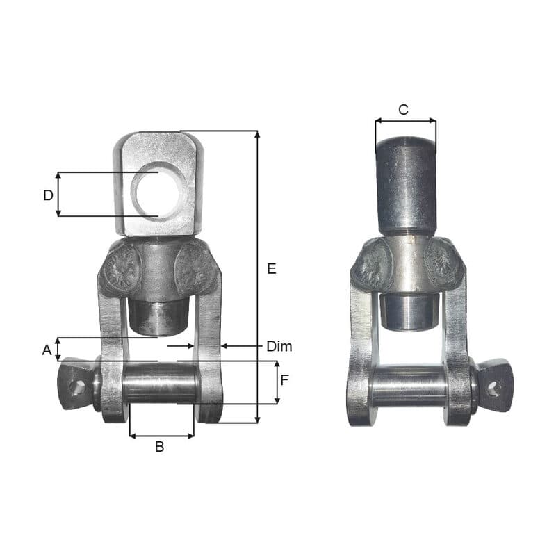 Swivels — Stainless steel, For connector (A12SS-FORK–A22SS-FORK) — manufacturer dimension drawing