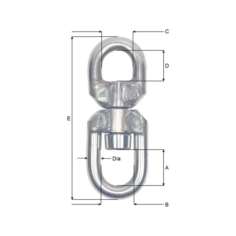 Swivels — Stainless steel (A06SS–A38SS) — manufacturer dimension drawing