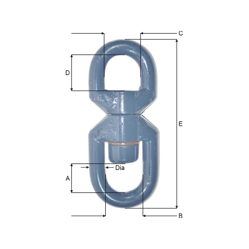 Swivels — Steel, Blue painted (A25BO–A38BO) — manufacturer dimension drawing