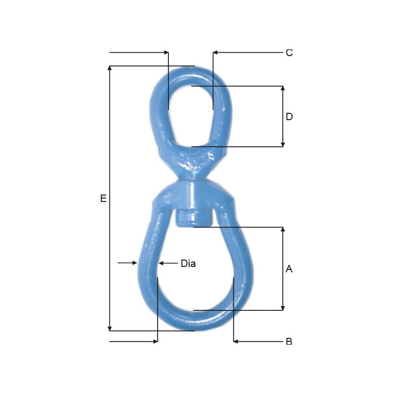 Swivels — Steel, Stainless steel center, Light blue — manufacturer dimension drawing