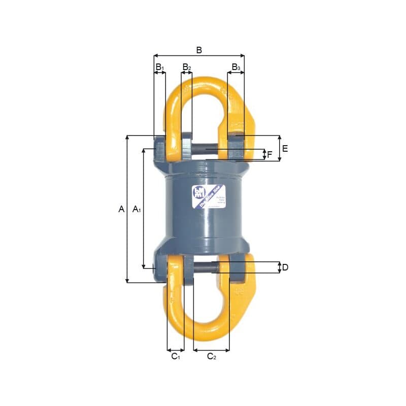 Swivels — Steel, Tapered roller thrust bearing, Greaseable (A806-16–AT832-32) — manufacturer dimension drawing