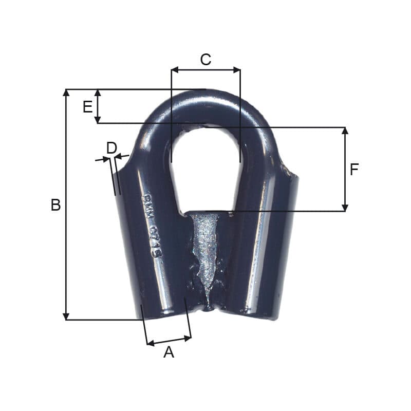 Wire thimbles — Blue painted, With gusset (G712K–G760K) — manufacturer dimension drawing