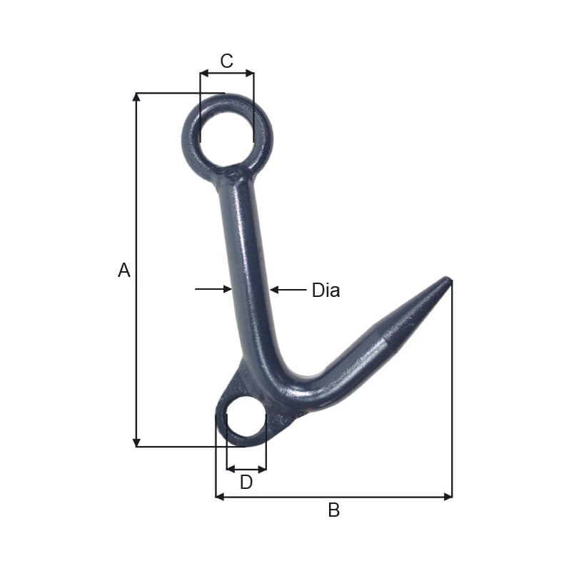 Yo - Yo hooks — Blue painted — manufacturer dimension drawing